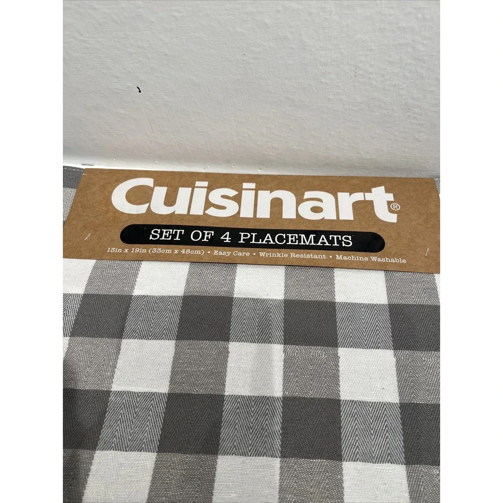 Cuisinart gray white Check Set of 4 Placemats Wrinkle Resistant 13 x‎ 19